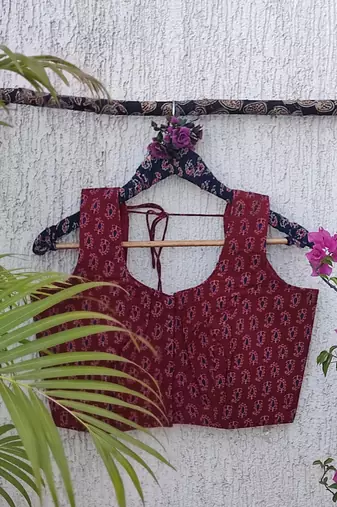 Maroon premium cotton handblock printed blouse