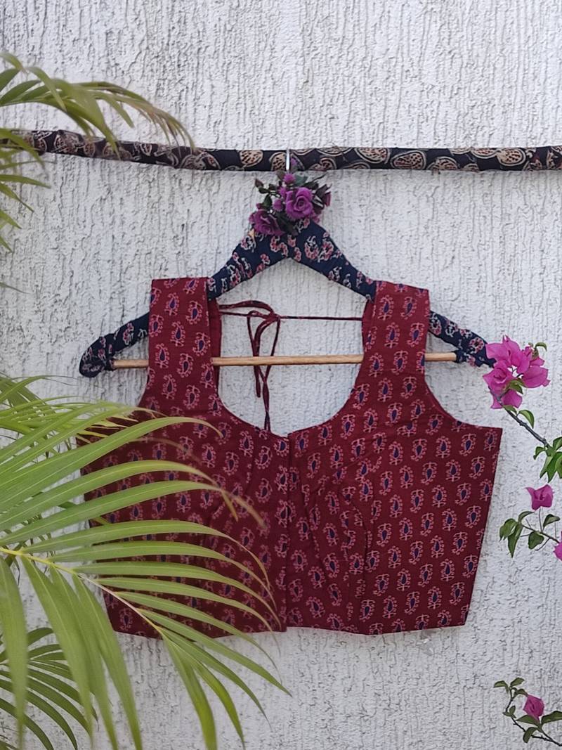 Maroon premium cotton handblock printed blouse