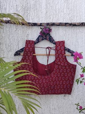 Maroon premium cotton handblock printed blouse 2