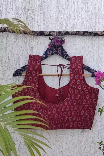 Maroon premium cotton handblock printed blouse