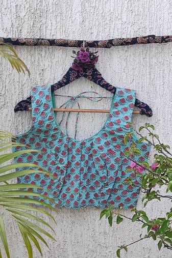 Sky blue premium cotton handblock printed blouse