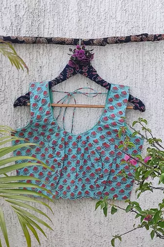 Sky blue premium cotton handblock printed blouse