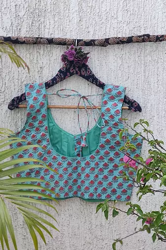 Sky blue premium cotton handblock printed blouse
