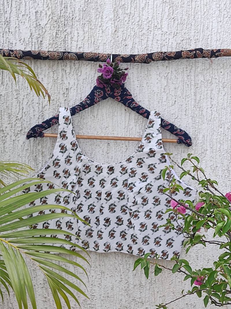 White premium cotton handblock printed blouse
