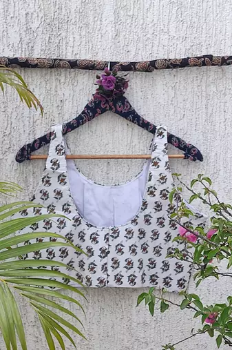 White premium cotton handblock printed blouse
