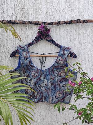 Blue premium cotton handblock printed blouse 1