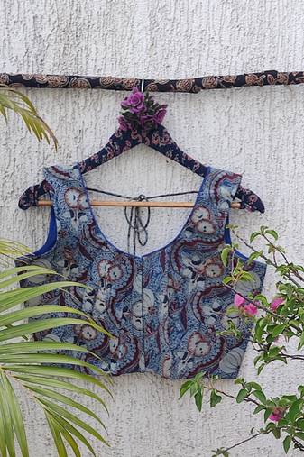 Blue premium cotton handblock printed blouse