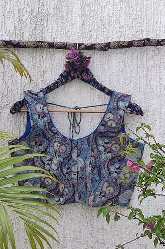 Blue premium cotton handblock printed blouse