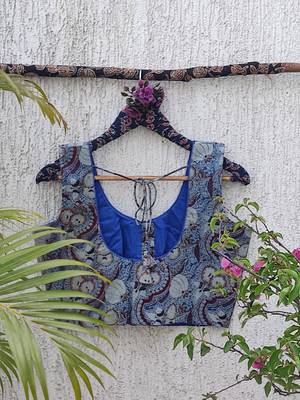 Blue premium cotton handblock printed blouse 2