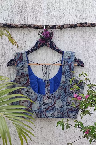 Blue premium cotton handblock printed blouse