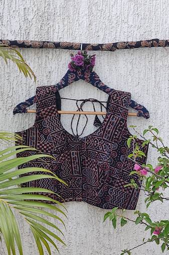 Grey premium cotton handblock printed blouse