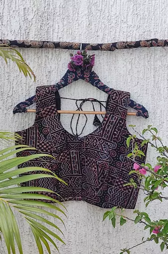Grey premium cotton handblock printed blouse