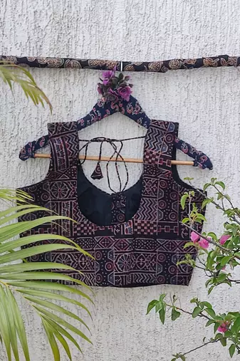 Grey premium cotton handblock printed blouse