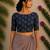 Navy blue premium silk blend elbow sleeves blouse