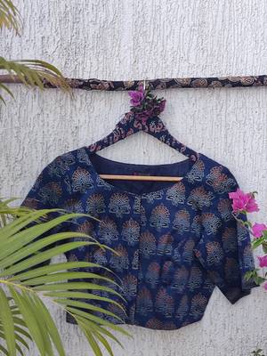 Navy blue premium silk blend elbow sleeves blouse 3