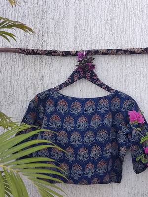 Navy blue premium silk blend elbow sleeves blouse 4