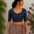 Navy blue premium silk blend elbow sleeves blouse
