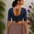 Navy blue premium silk blend elbow sleeves blouse