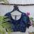Navy blue premium silk blend elbow sleeves blouse