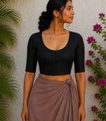 Black premium silk blend elbow sleeves blouse