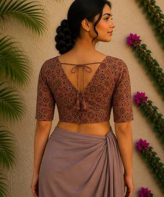 Brown premium silk blend elbow sleeves blouse 2