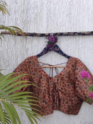 Brown premium silk blend elbow sleeves blouse 3