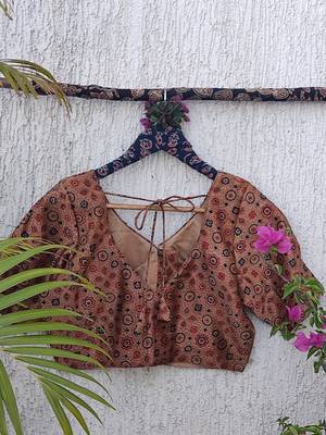 Brown premium silk blend elbow sleeves blouse 4