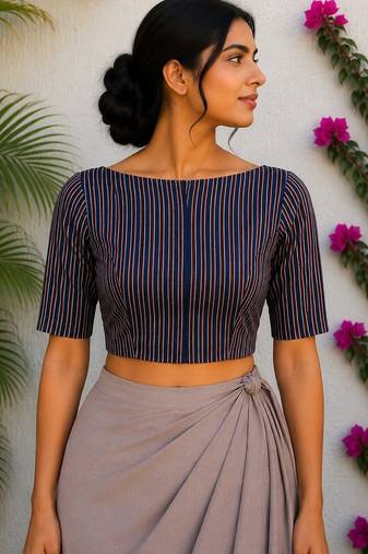 Multicolor premium silk blend elbow sleeves blouse