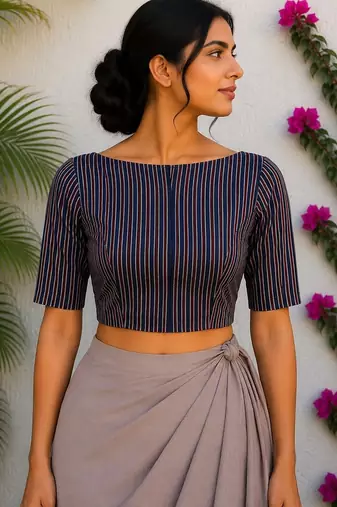 Multicolor premium silk blend elbow sleeves blouse