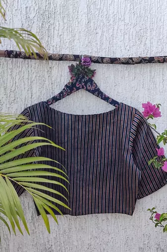 Multicolor premium silk blend elbow sleeves blouse