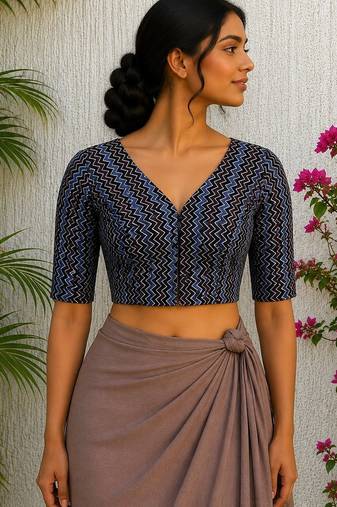 Multicolor premium silk blend elbow sleeves blouse