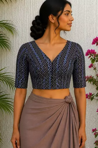 Multicolor premium silk blend elbow sleeves blouse
