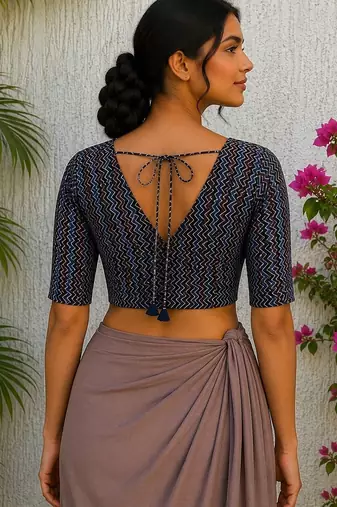 Multicolor premium silk blend elbow sleeves blouse