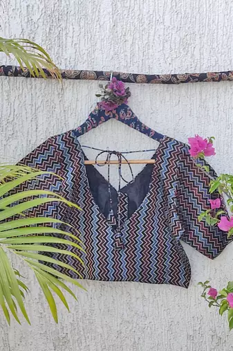 Multicolor premium silk blend elbow sleeves blouse