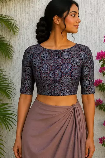 Multicolor premium silk blend elbow sleeves blouse