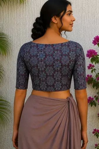 Multicolor premium silk blend elbow sleeves blouse