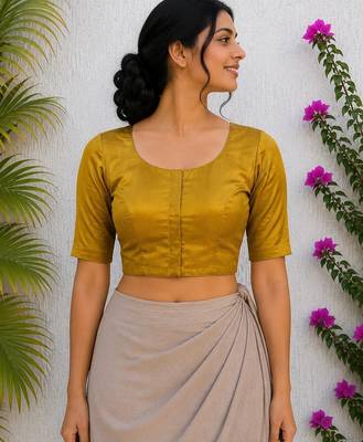 Mustard premium silk blend elbow sleeves blouse 1