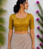 Mustard premium silk blend elbow sleeves blouse