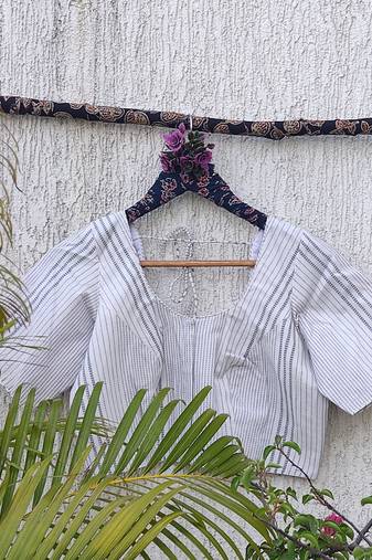 White premium cotton handblock printed blouse