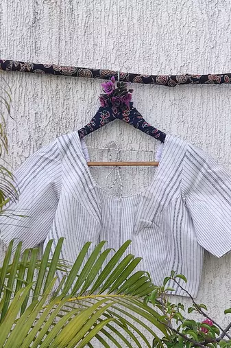 White premium cotton handblock printed blouse