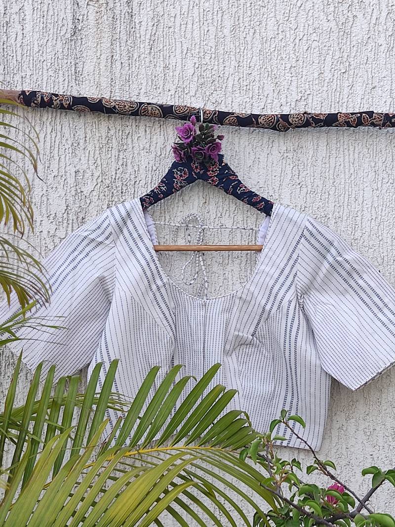 White premium cotton handblock printed blouse