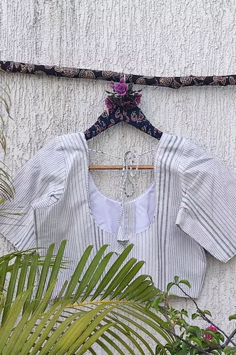 White premium cotton handblock printed blouse