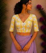 Yellow premium cotton handblock printed blouse