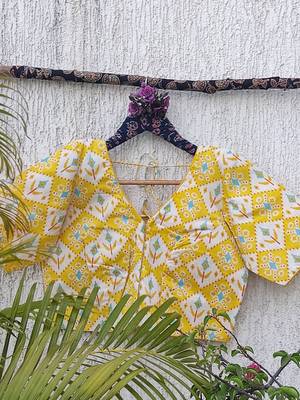 Yellow premium cotton handblock printed blouse 3