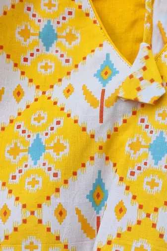 Yellow premium cotton handblock printed blouse