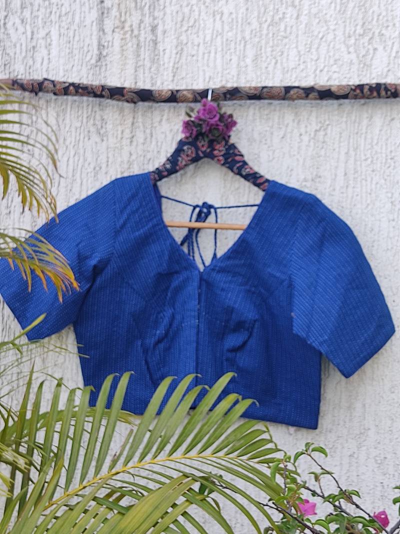 Blue premium cotton handblock printed blouse