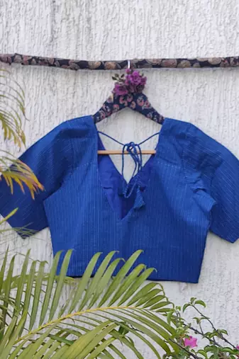 Blue premium cotton handblock printed blouse
