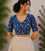 Blue premium cotton handblock printed blouse