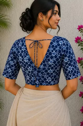 Blue premium cotton handblock printed blouse