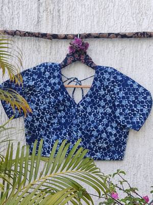 Blue premium cotton handblock printed blouse 3